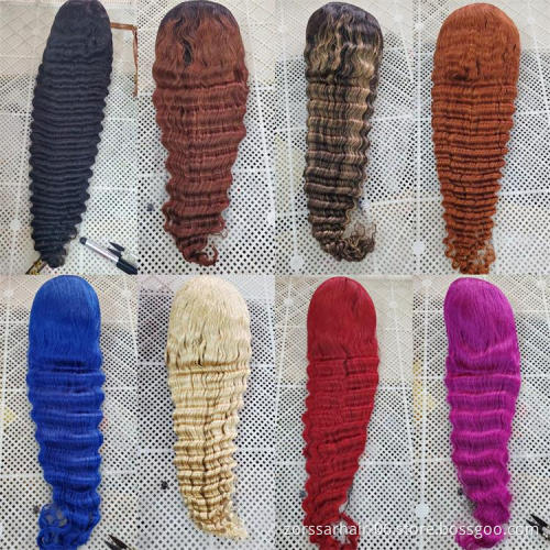 Pre plucked colored virgin brazilian hair wig full transparent hd lace frontal red wigs human hair deep wave red lace front wigs